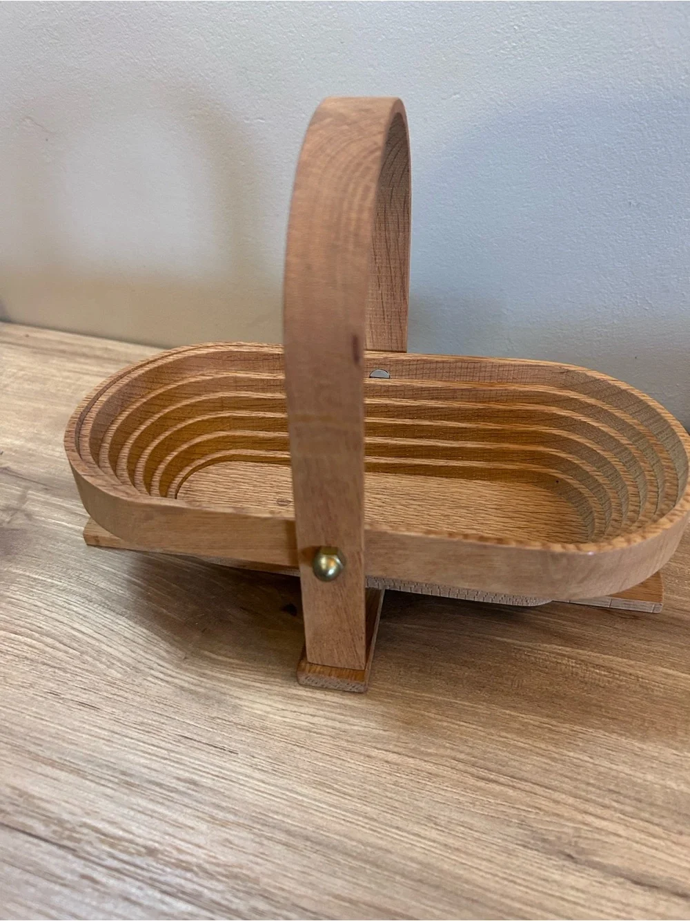 Vintage Wood Handle Basket in Natural Tan